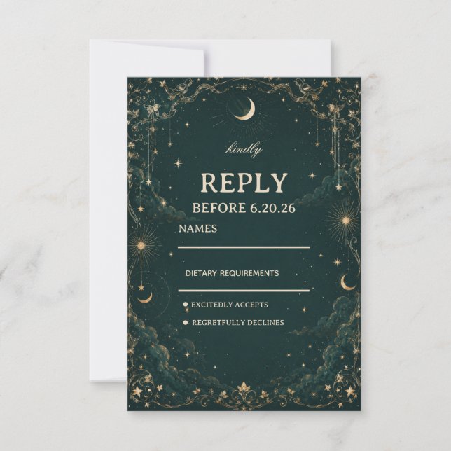 Celestial Vintage Cosmic Elegant RSVP Card (Front)