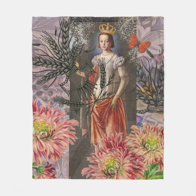 Celestial Virgo Goddess Collage: Vintage Celestial Fleece Blanket (Front)