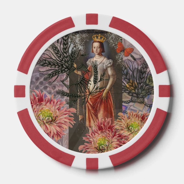 Celestial Virgo Goddess Collage: Vintage Celestial Poker Chips (Front)
