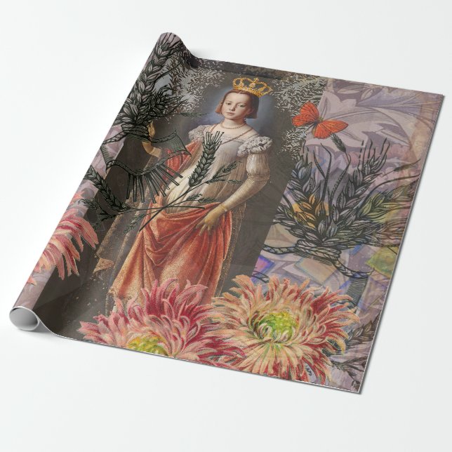 Celestial Virgo Goddess Collage: Vintage Celestial Wrapping Paper (Unrolled)