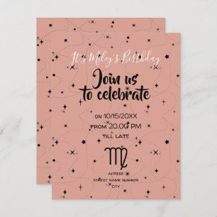 celestial virgo rose black stars birthday invite 