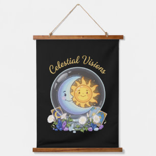Celestial Visions Cute Sun and Moon Tarot Crysta Hanging Tapestry