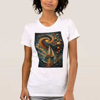 Celestial Voyage | Abstract 3D Micro Mosaic Sailbo T-Shirt