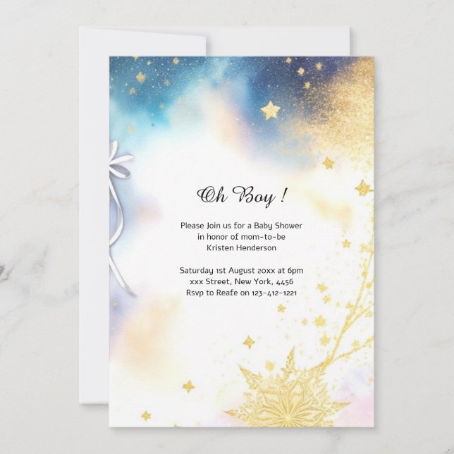 Celestial Watercolor Baby Shower Invitation (Front)