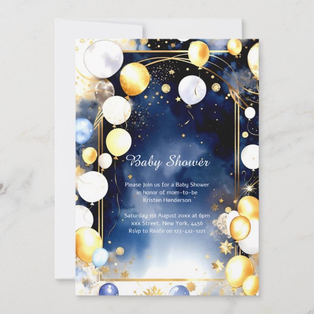 Celestial Watercolor Baby Shower Invitation (Front)