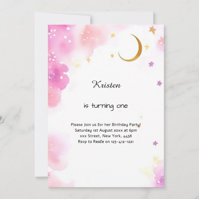 Celestial Watercolor Birthday Invitation (Front)