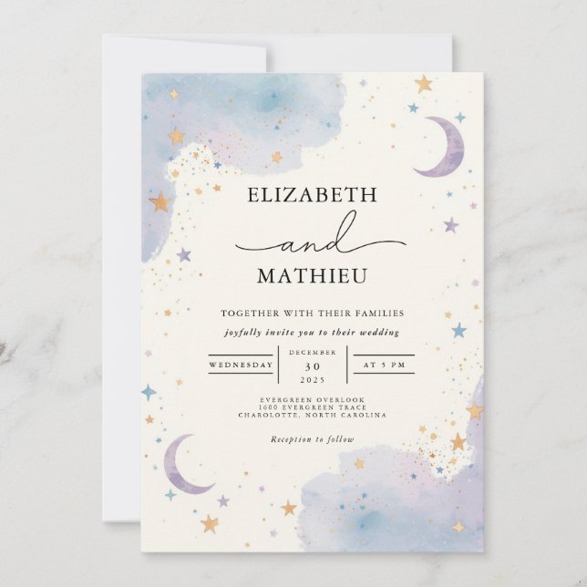Celestial Watercolor Dream Wedding Invitation (Front)