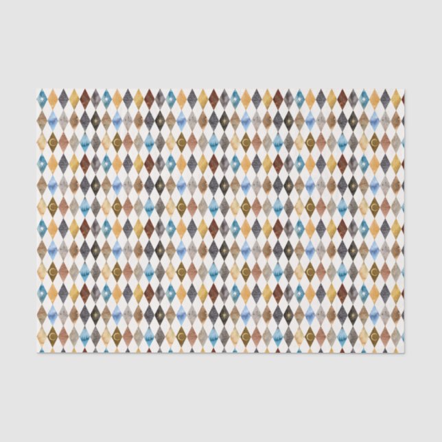 Celestial Watercolor Harlequin Diamond Pattern Tissue Paper (Front)