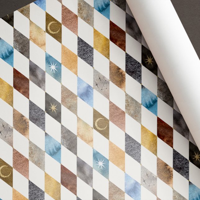 Celestial Watercolor Harlequin Diamond Pattern Wrapping Paper (Creator Uploaded)