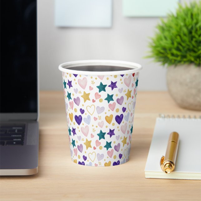 Celestial Watercolor Hearts Paper Cups (Insitu)