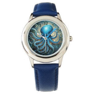Celestial Waves: Blue Octopus Fractal Art,  Watch