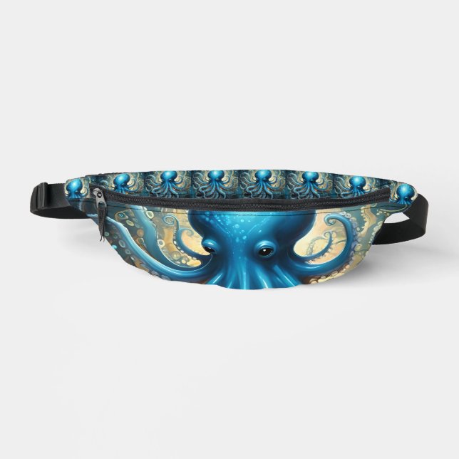 Celestial Waves: The Blue Octopus Fractal Art Bum Bags (Front)