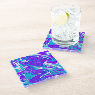 Celestial Waves: The Blue White and Purple Marble Glass Coaster