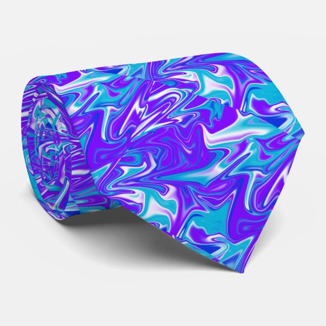 Celestial Waves: The Blue White and Purple Marble Tie (Rolled)