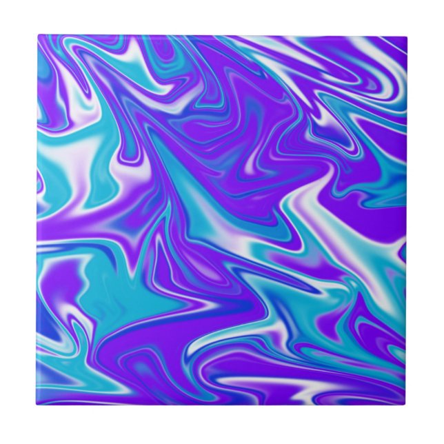 Celestial Waves: The Blue White and Purple Marble Tile (Front)