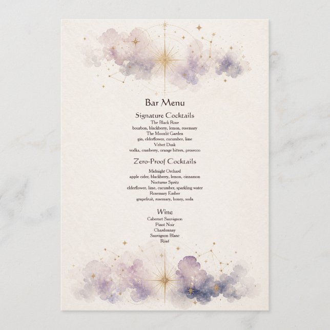 Celestial Wedding Bar Menu (Front)