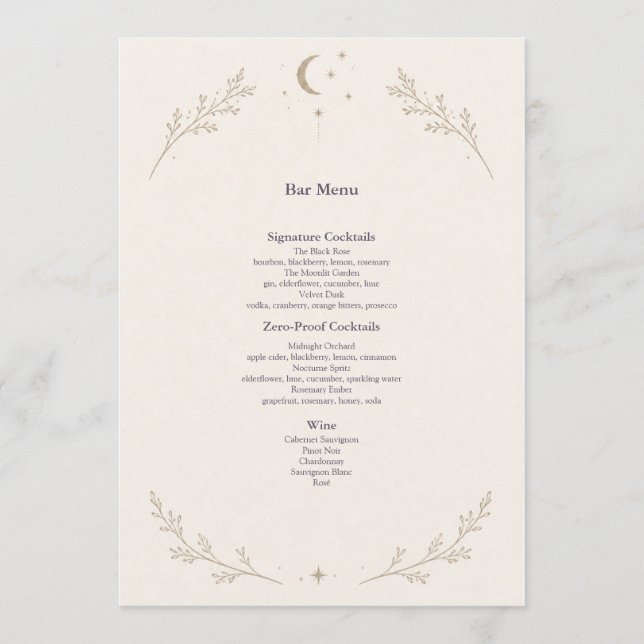 Celestial Wedding Bar Menu (Front)