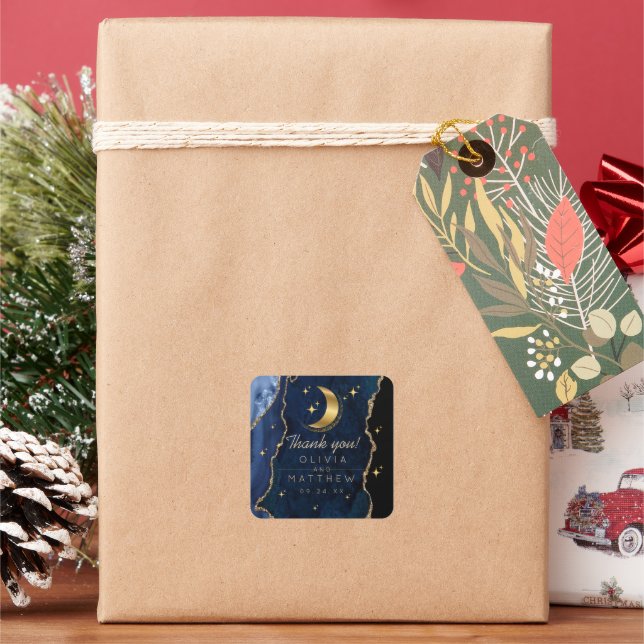 Celestial Wedding Blue and Gold Wedding  Square Sticker (Holiday)
