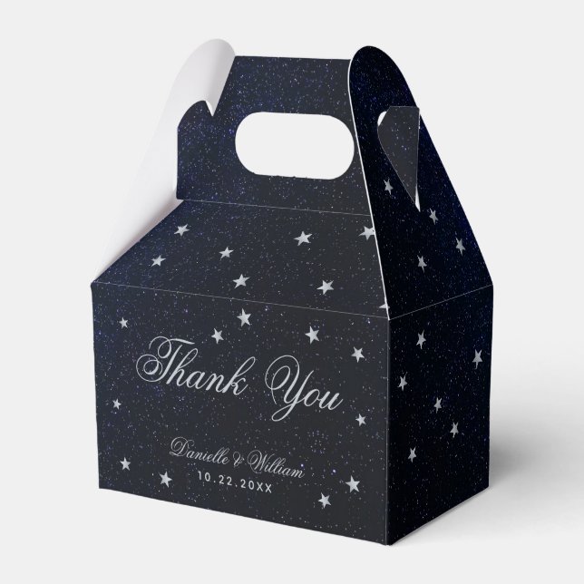 Celestial Wedding Blue Starry Night Calligraphy Favour Box (Front Side)