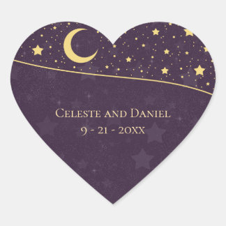 Celestial Wedding Deep Purple Stars and Moon Heart Sticker