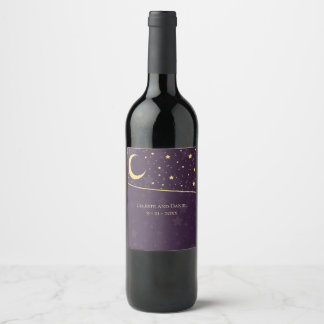 Celestial Wedding Deep Purple Stars and Moon Wine Label