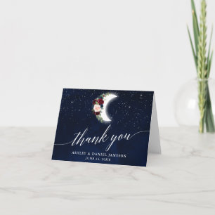 Celestial Wedding Floral Moon Calligraphy Note Thank You Card