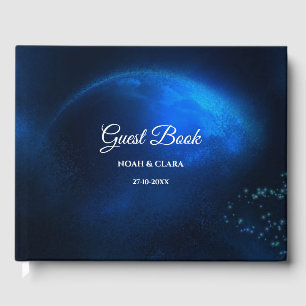 Celestial wedding Full Blue Moon & Stars Midnight Guest Book