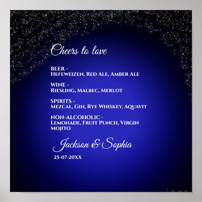Celestial wedding Full Moon & Stars Midnight menu Poster (Front)