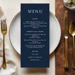 Celestial Wedding Moon Dark Blue Golden Menu<br><div class="desc">Celestial Wedding Dark Blue Golden Menu Card with a moon shape on the back.</div>