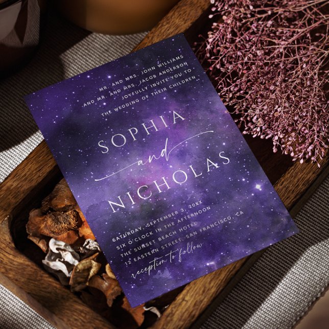 Celestial Wedding | Purple Galaxy Starry Night Sky Invitation (Creator Uploaded)