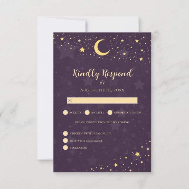 Celestial Wedding RSVP Purple Stars Card (Front)