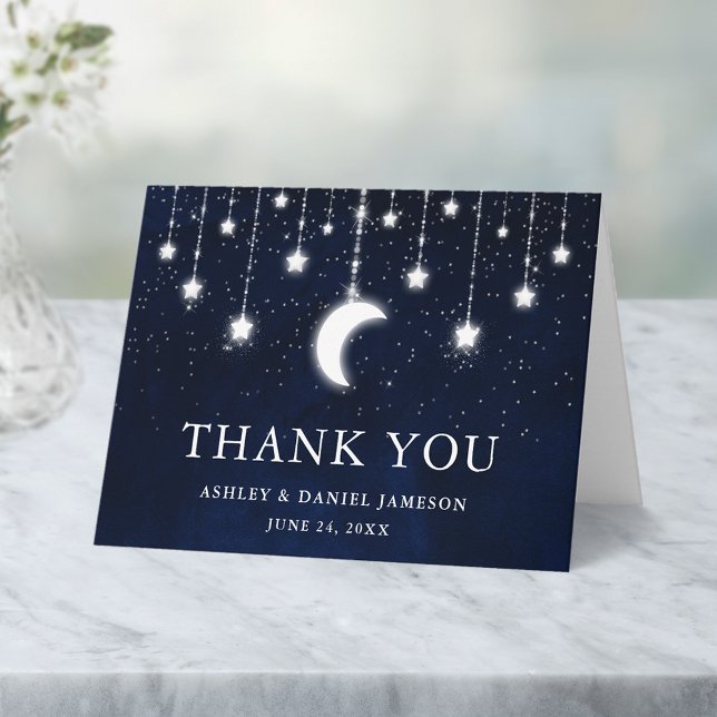 Celestial Wedding Sky Moon Stars Lights Note Thank You Card (Customize to add text to inside of card.
)