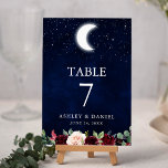 Celestial Wedding Sky Stars Moon Floral Table Number<br><div class="desc">Celestial Wedding Watercolor Blue Sky Stars Table Number Card. Watercolor Burgundy Blue Pink Floral. Greenery Eucalyptus Leaves.</div>