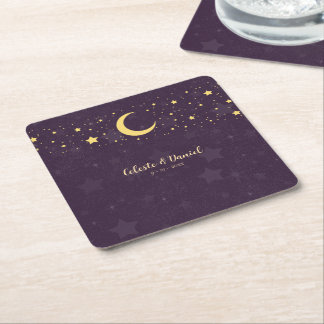 Celestial Wedding Starry Sky Square Paper Coaster