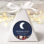 Celestial Wedding  Thank You Moon Stars Floral Classic Round Sticker<br><div class="desc">Celestial Wedding Watercolor Blue Sky Moon Stars Thank You Sticker. Watercolor blue night sky with stars and the moon. Watercolor Burgundy Blue Pink Floral. Greenery Eucalyptus Leaves.</div>