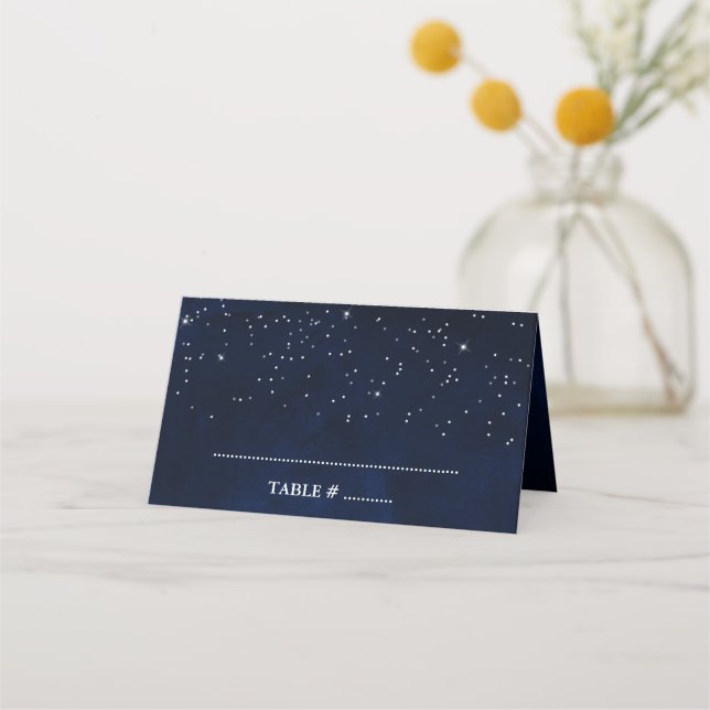Celestial Wedding Watercolor Blue Sky and Stars Place Card (Front)