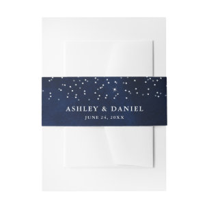Celestial Wedding Watercolor Blue Sky Stars Invitation Belly Band