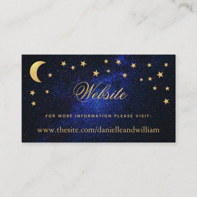 Celestial Wedding Website Gold Stars and Moon Card (Front)