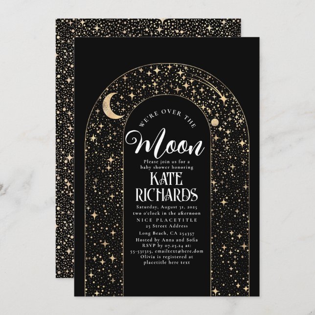 Celestial We're Over The Moon Starry Baby Shower Invitation (Front/Back)
