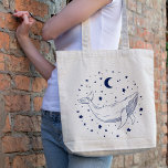 Celestial Whale Tote Bag<br><div class="desc">Line art illustration of a whale on a background of stars and a moon.</div>