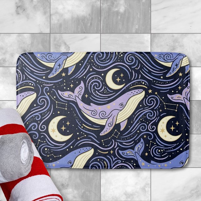 Celestial Whale with Mystical Moon and Stars Bath Mat (Creator Uploaded)