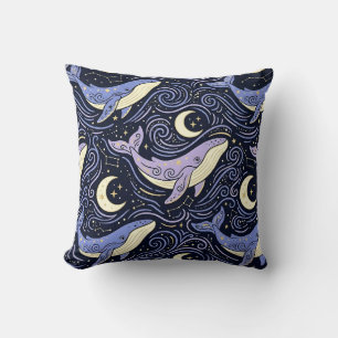 Celestial Whale with Mystical Moon and Stars Cushion
