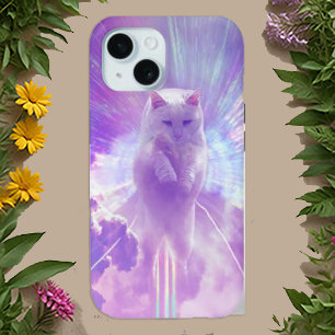 Celestial White Cat – Dreamy & Vibrant Art iPhone 15 Case