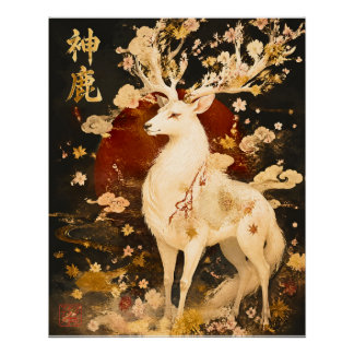 Celestial White Deer | Japanese Mythology Art Poster
