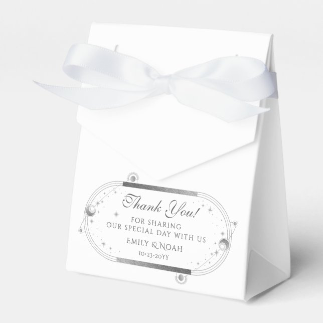Celestial White Silver Sun Moon Stars Wedding Favour Box (Front Side)