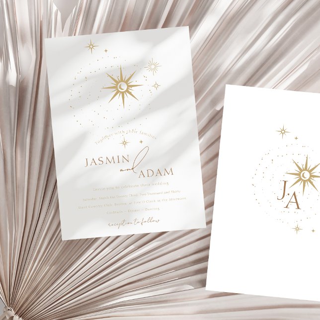Celestial White Stars and Gold Wedding (Celestial White Stars and Gold Wedding Foil Invitation)
