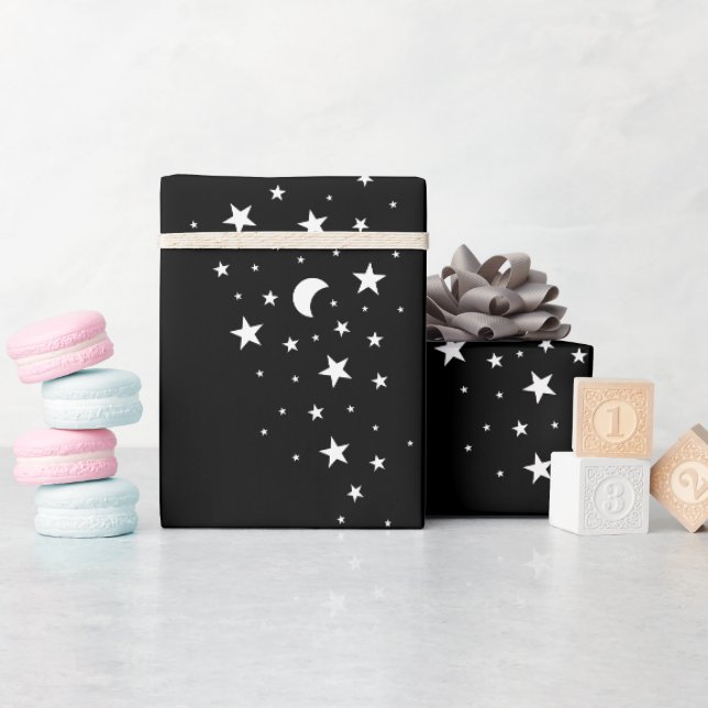 Celestial White Stars Theme Wrapping Paper (Baby Shower)