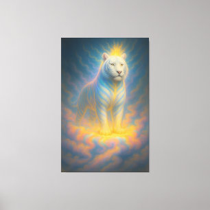 Celestial White Tiger – Divine Rainbow Aura Fantas Canvas Print