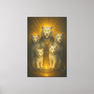 Celestial White Tiger Dynasty – Golden Divine Fami Canvas Print
