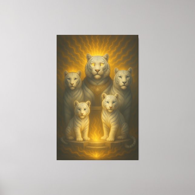Celestial White Tiger Dynasty – Golden Divine Fami Canvas Print (Front)